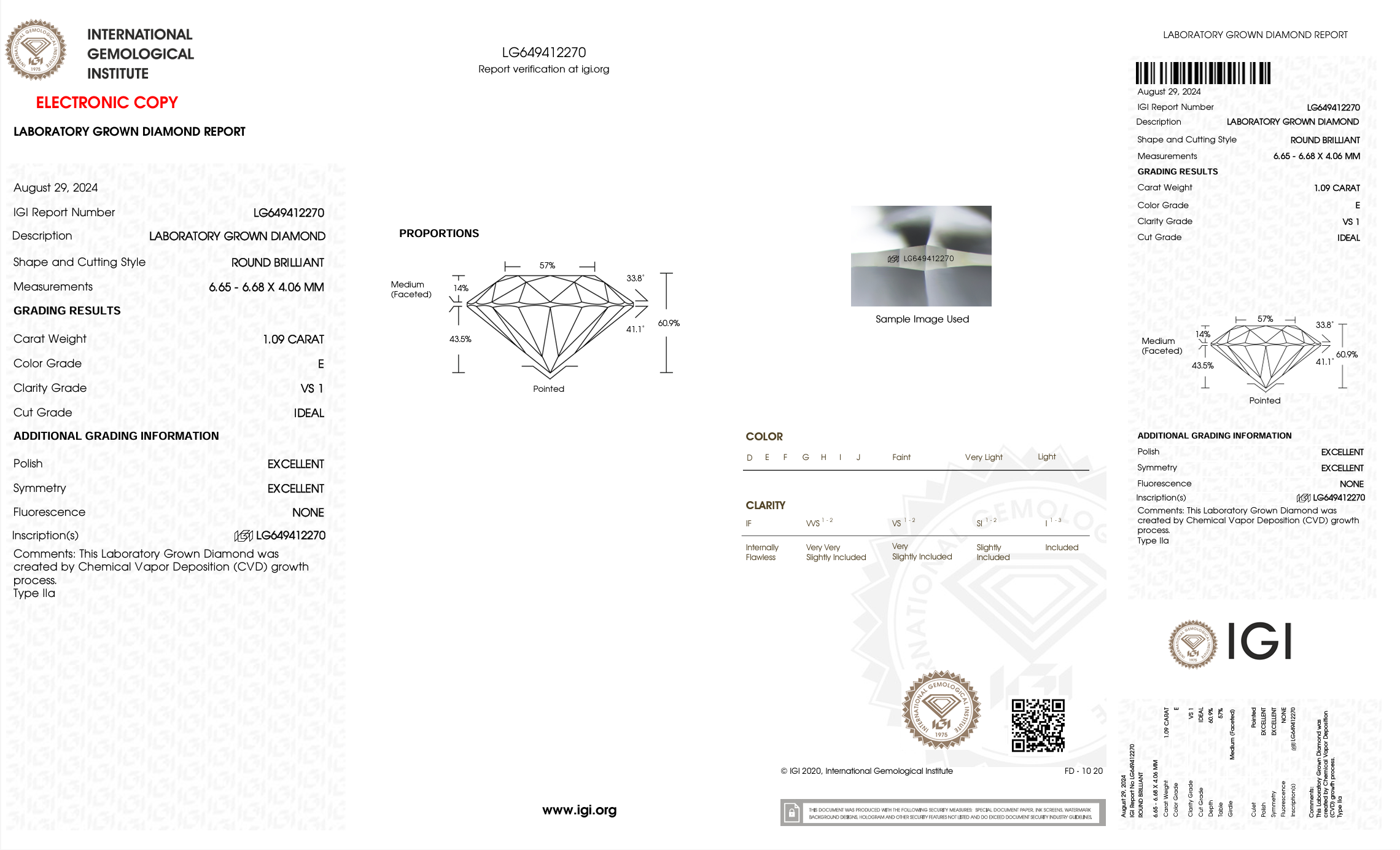 IGI certification for lab grown diamond on white background