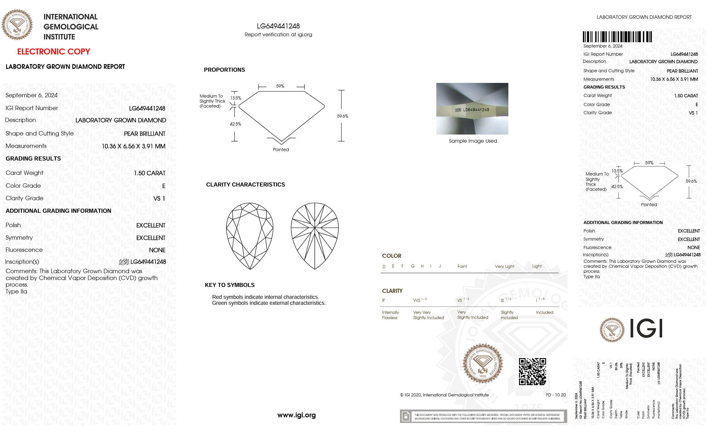 Diamond certification report with IGI logo on a white background