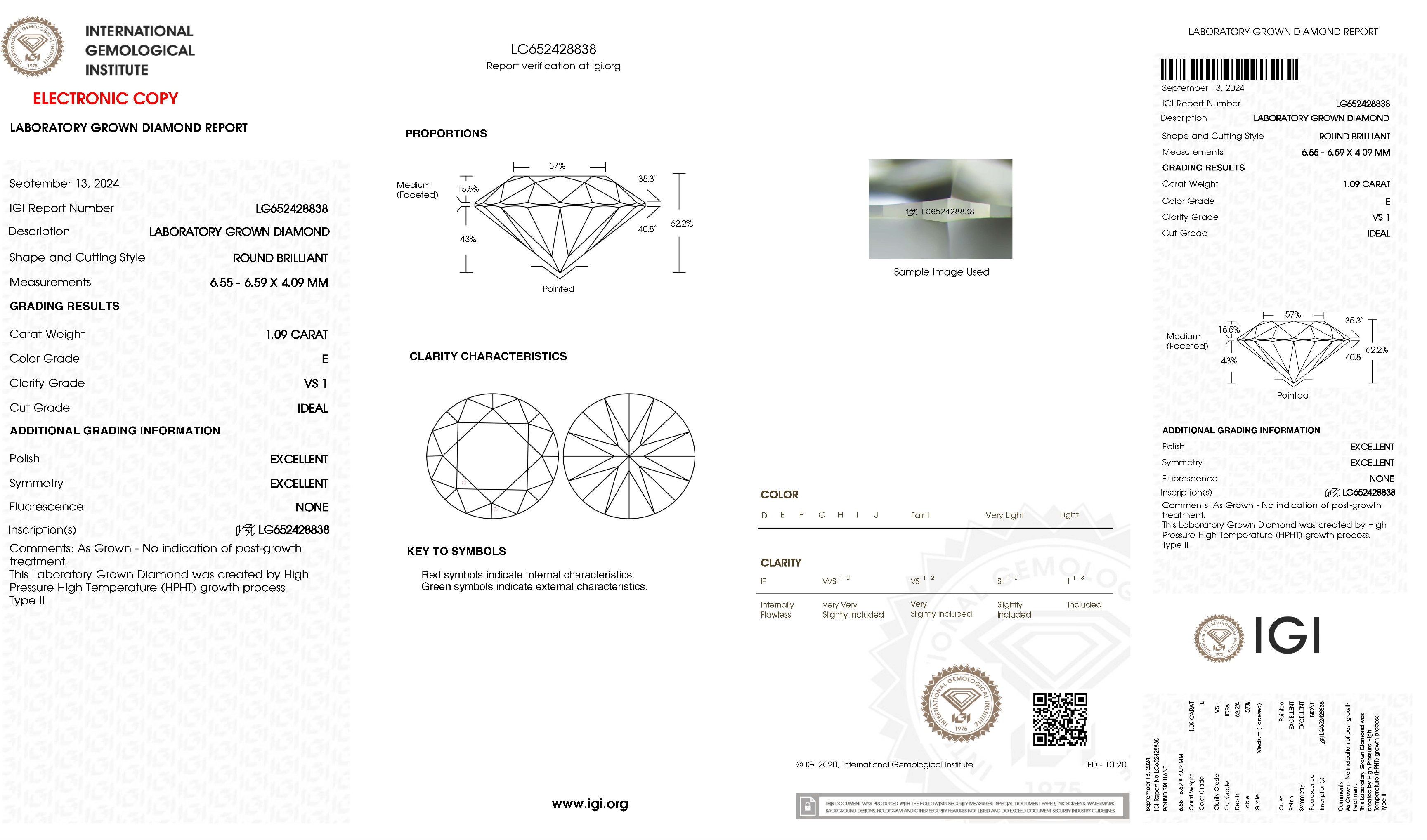 IGI certification for lab grown diamond on white background