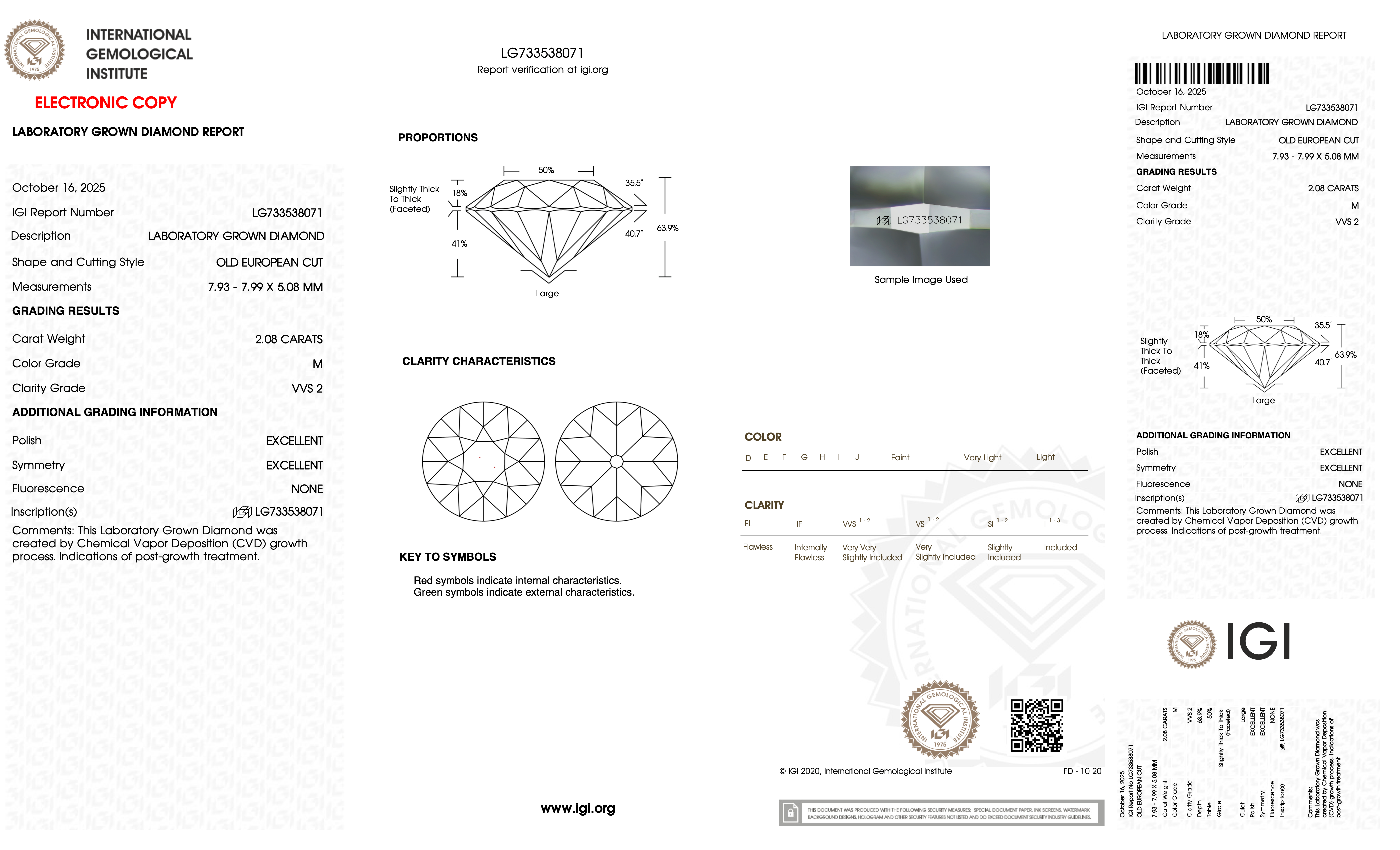 Diamond grading report with IGI logo on a white background