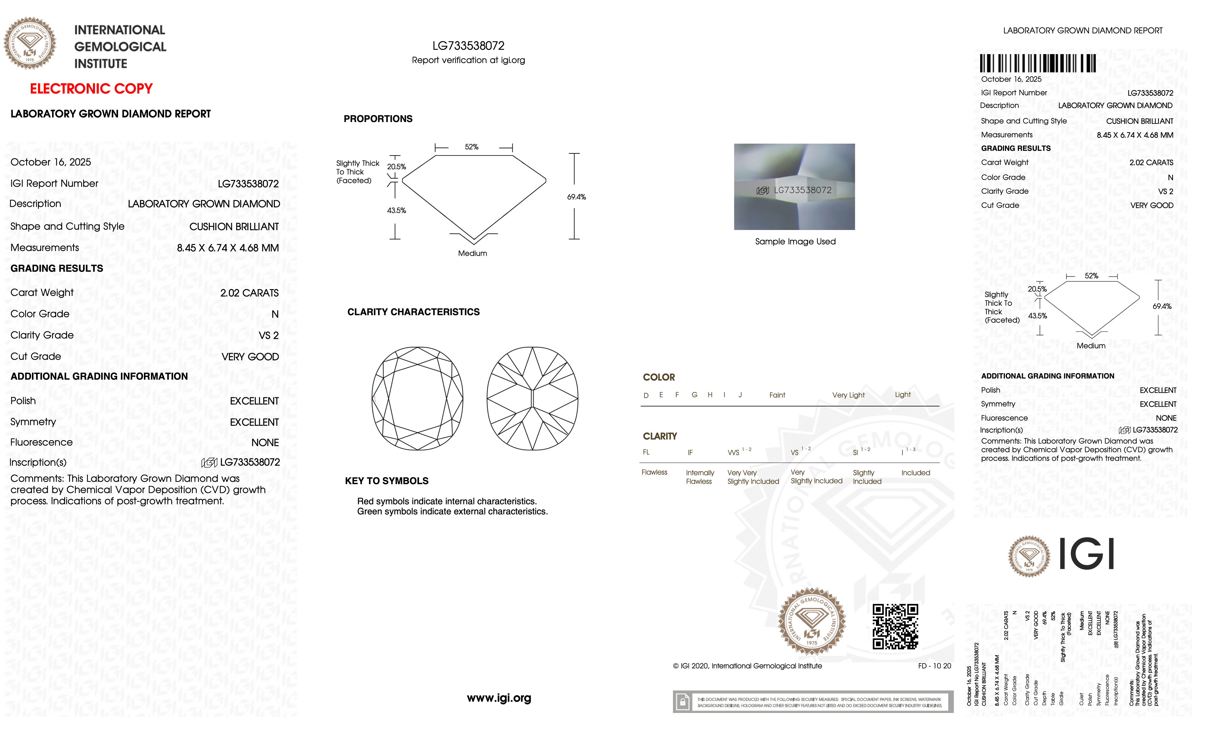 Diamond grading report with IGI logo on a white background