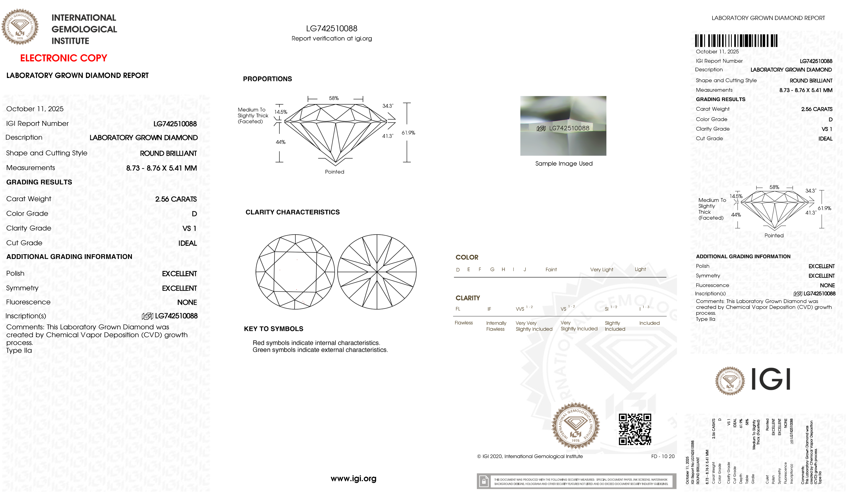 Diamond grading report with IGI logo on a white background