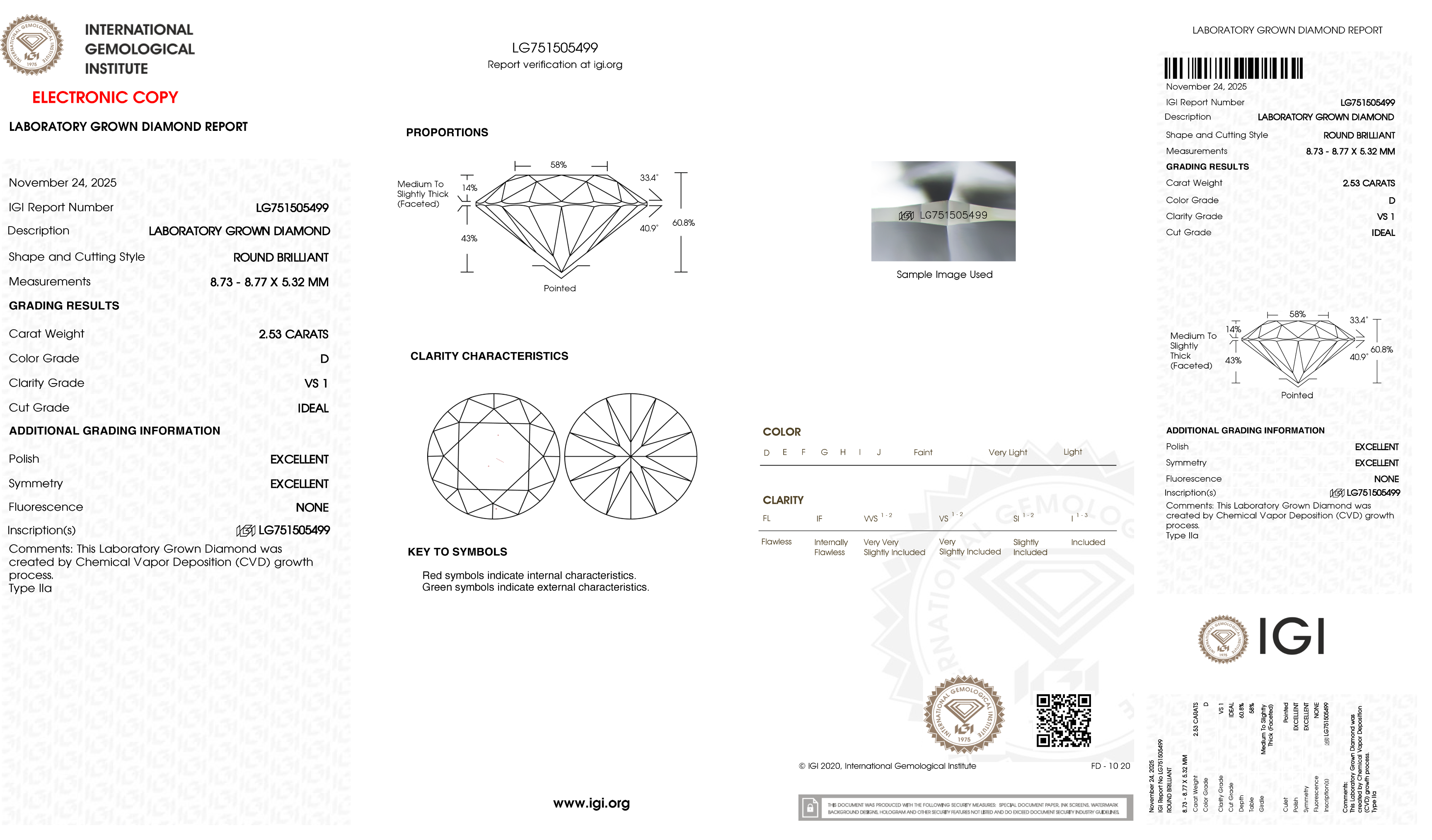 Diamond grading report with IGI logo on a white background