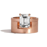 Shahla Karimi Jewelry Mid-Century Kahn Emerald Ring w/Cigar Band 14K Rose Gold