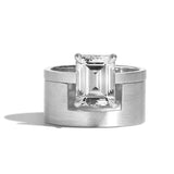 Shahla Karimi Jewelry Mid-Century Kahn Emerald Ring w/Cigar Band 14K White Gold or Platinum