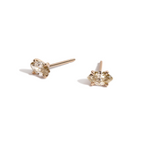 Champagne color marquise diamond studs in yellow gold on white background