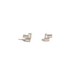 Shahla Karimi Jewelry Mid-Century Fallingwater Asymmetrical Baguette Studs 14K Yellow Gold