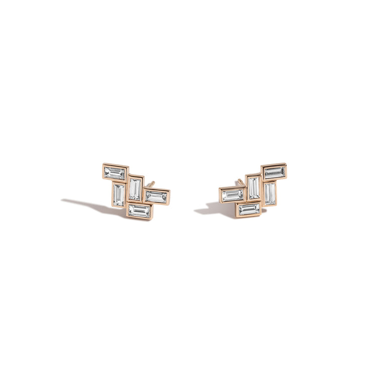 Shahla Karimi Mid-Century Fallingwater Large Baguette Studs 14K Yellow Gold