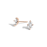 Shahla Karimi pair of emerald-cut diamond stud earrings with a rose gold modern claw setting