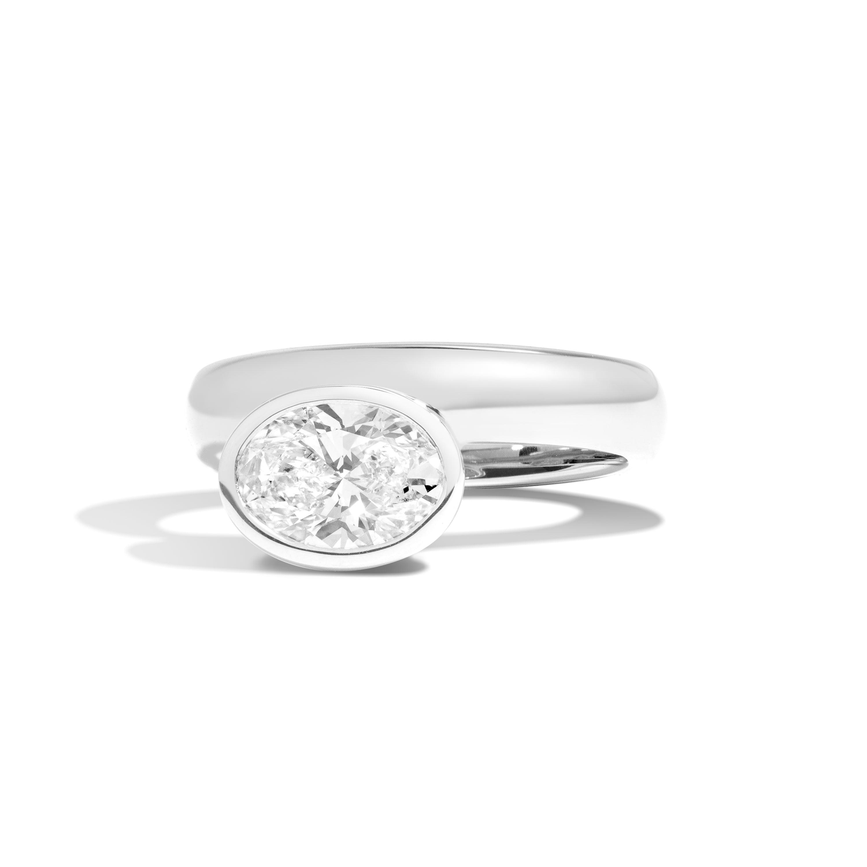Shahla Karimi Aether X Shahla Oval Wide Side Set Rivet Engagement Ring 14K White Gold