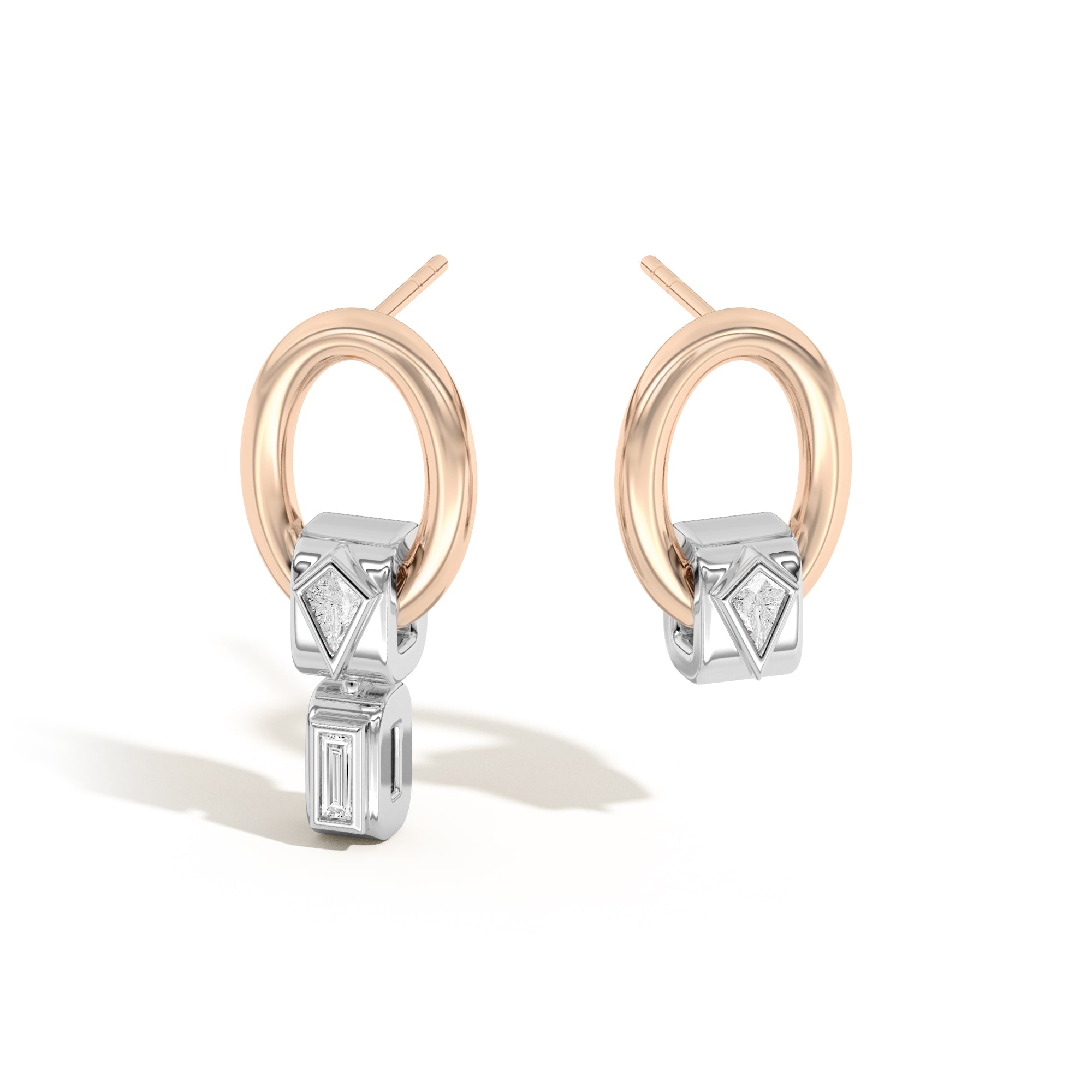 Shahla Karimi Jewelry Azadi Asymmetrical Oval Hoop Studs with Wraps 14K Yellow Gold with Platinum Wraps