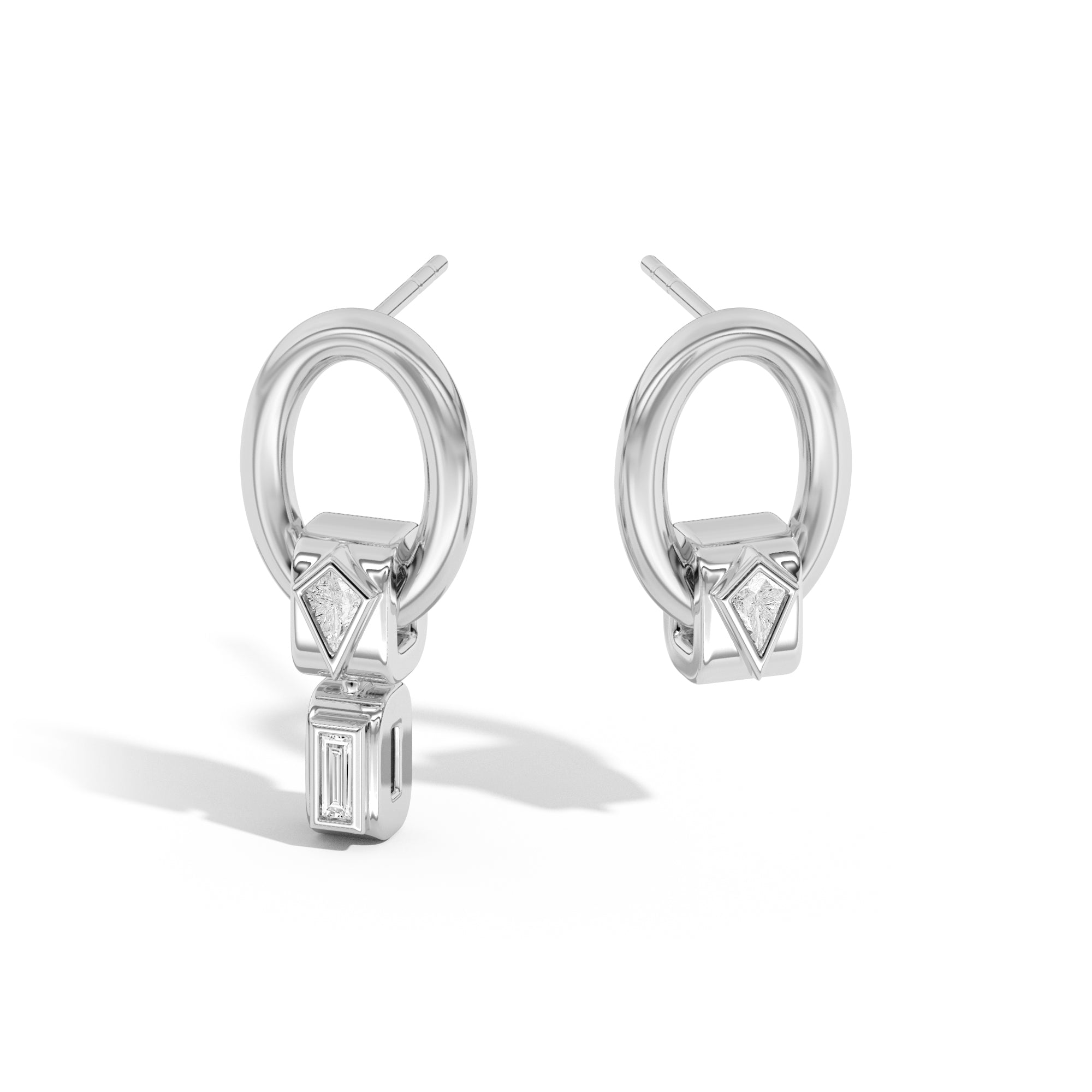 Shahla Karimi Jewelry Azadi Asymmetrical Oval Hoop Studs With Wraps Platinum Platinum