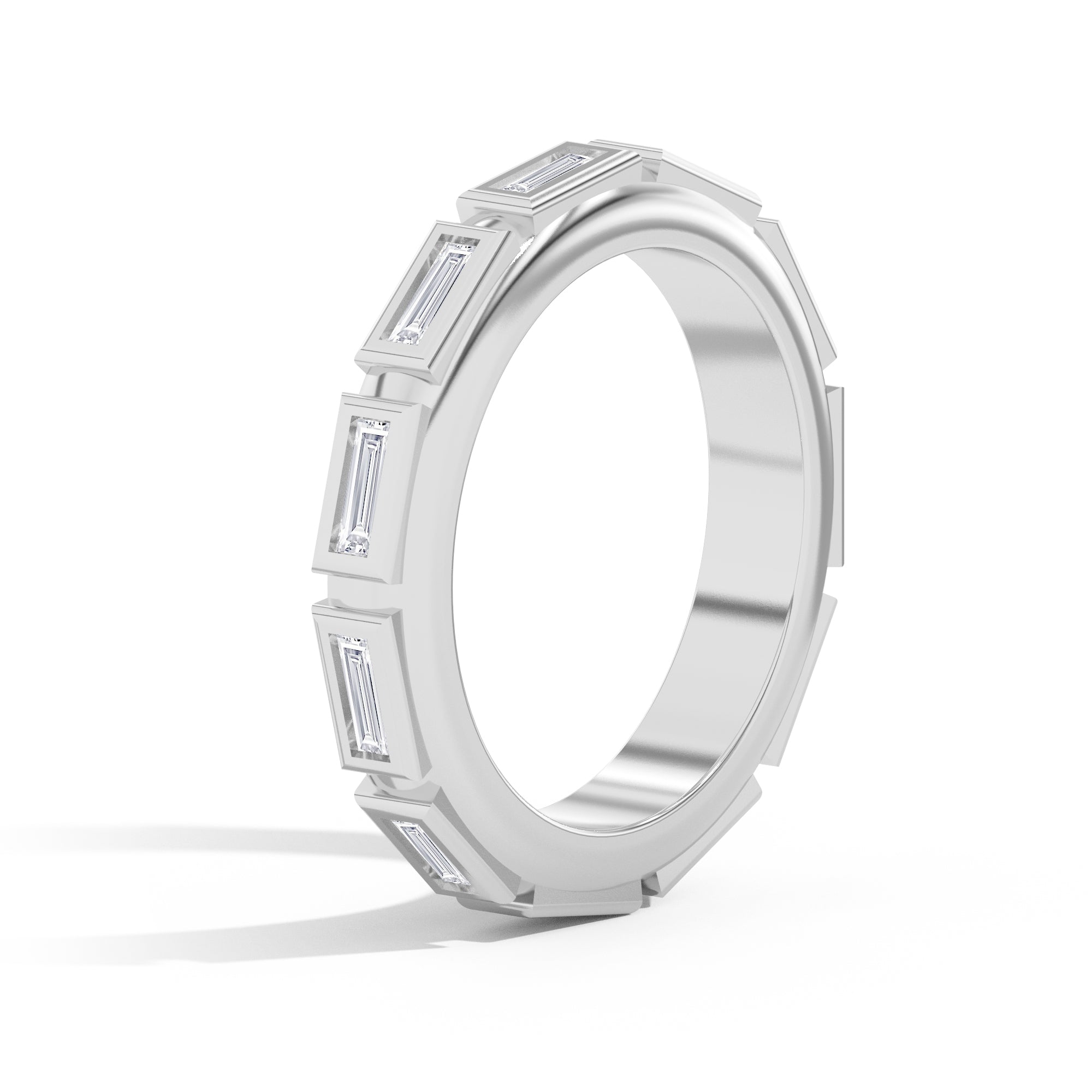 Shahla Karimi Jewelry Le Corbusier Puff Set Baguette Band 14K White Gold