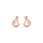 Pair of rose gold earrings with small diamonds on a white background