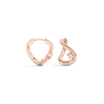 Pair of rose gold earrings with small diamonds on a white background