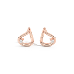 Pair of rose gold earrings with small diamonds on a white background