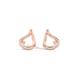 Pair of rose gold earrings with small diamonds on a white background