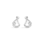 Pair of silver earrings with small diamonds on a white background