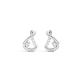 Pair of silver earrings with small diamonds on a white background