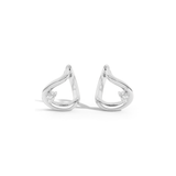 Pair of silver earrings with small diamonds on a white background