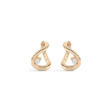 Gold earrings with small diamonds on a white background
