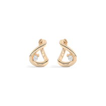 Gold earrings with small diamonds on a white background