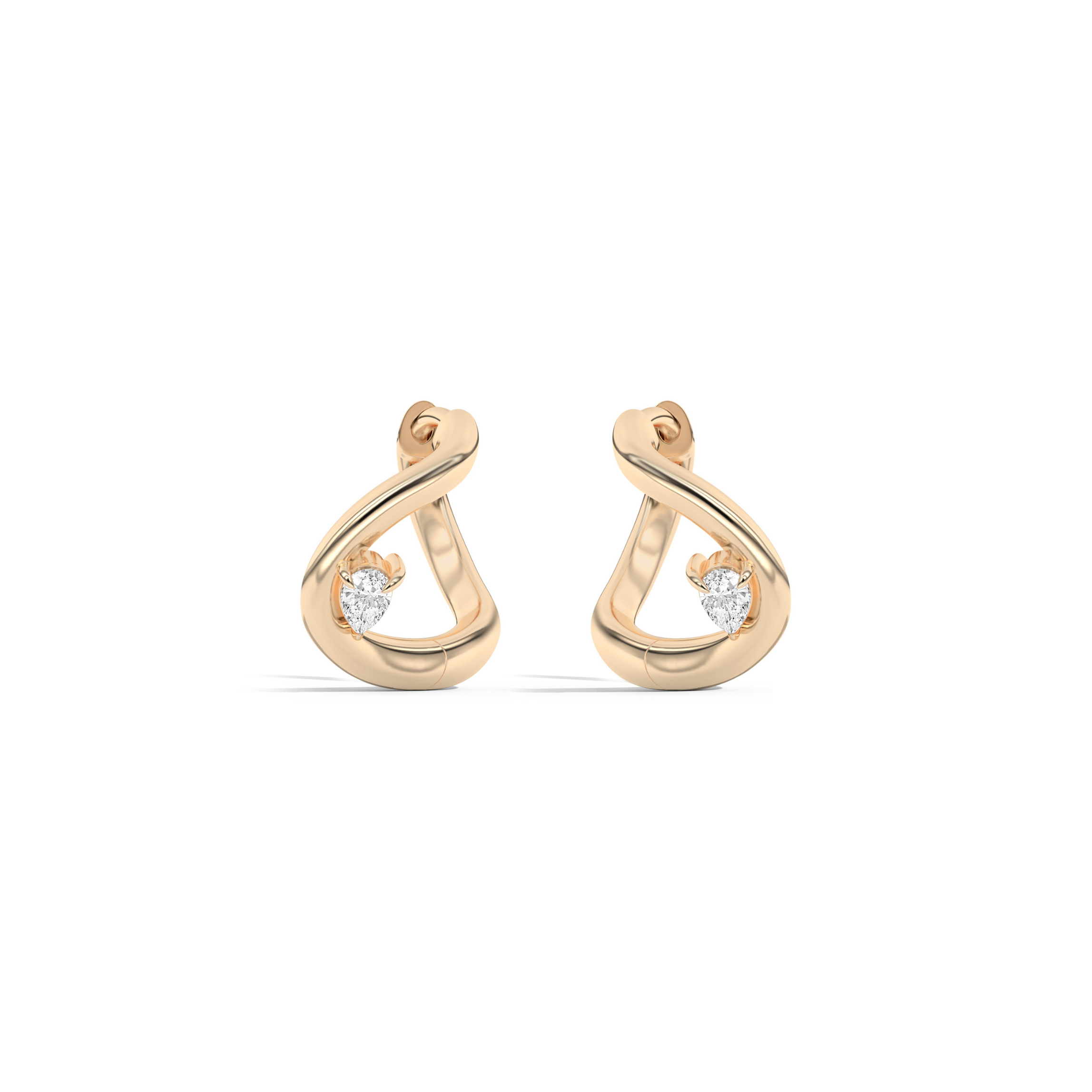 Gold earrings with small diamonds on a white background