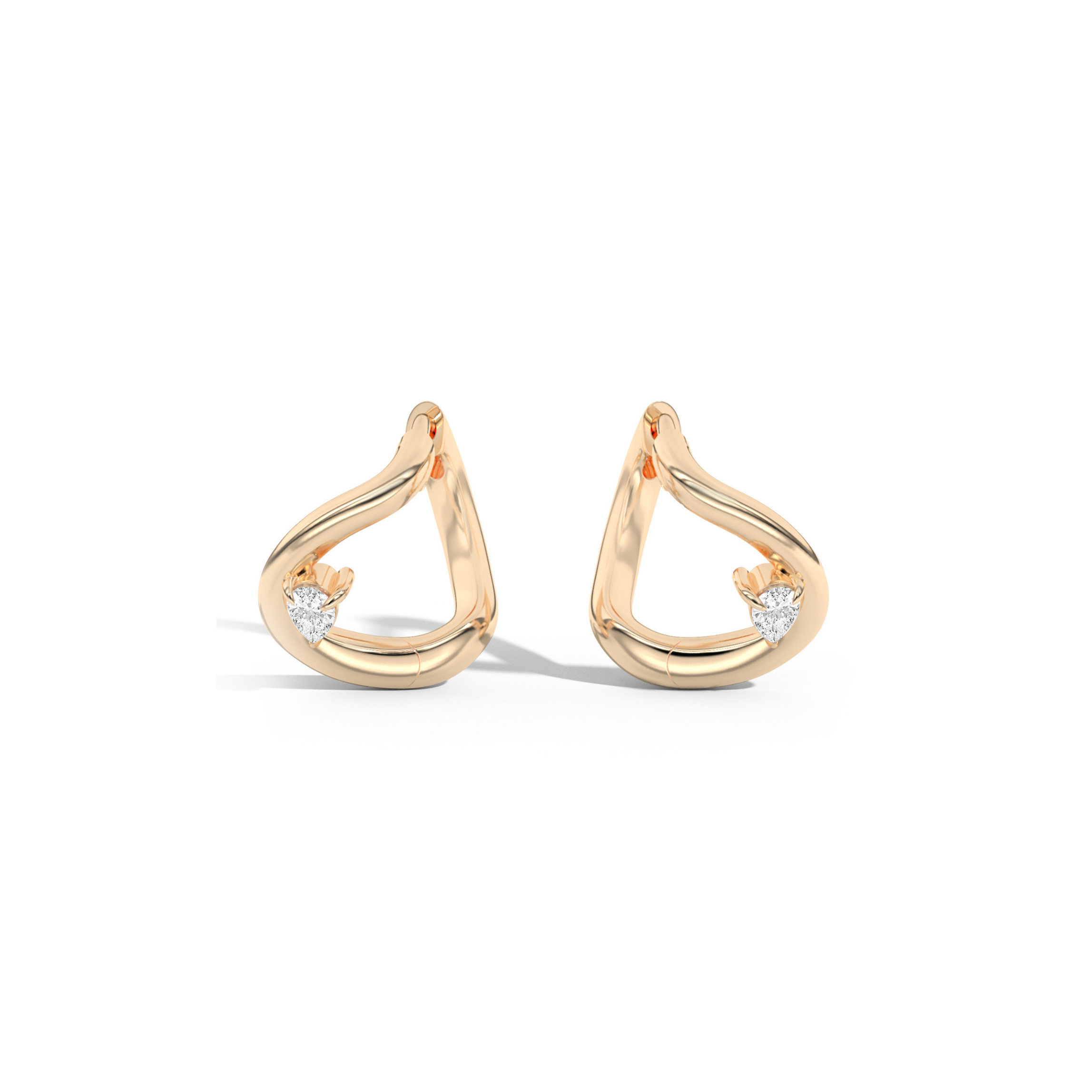 Gold earrings with small diamonds on a white background