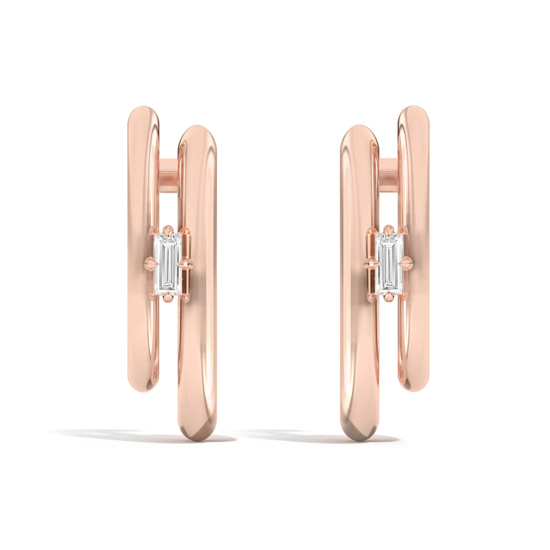 Shahla Karimi Jewelry Double Cloud Earrings with Baguettes 14K Rose Gold