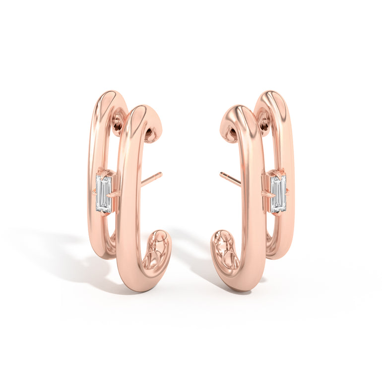 Shahla Karimi Jewelry Double Cloud Earrings with Baguettes 14K Rose Gold