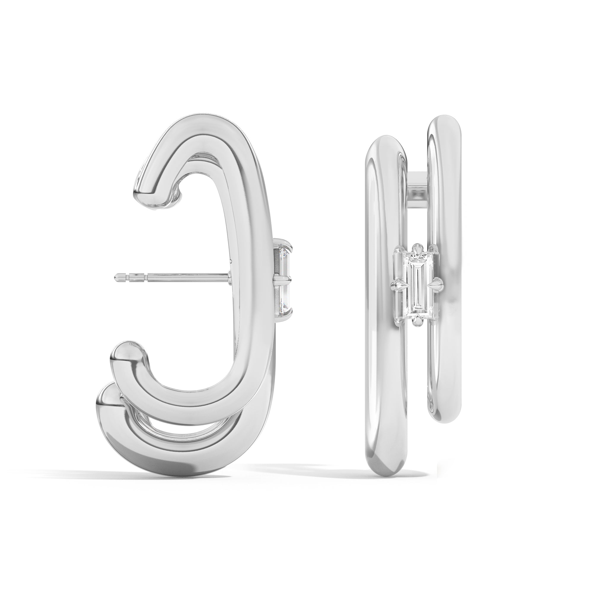 Shahla Karimi Jewelry Double Cloud Earrings with Baguettes 14K White Gold