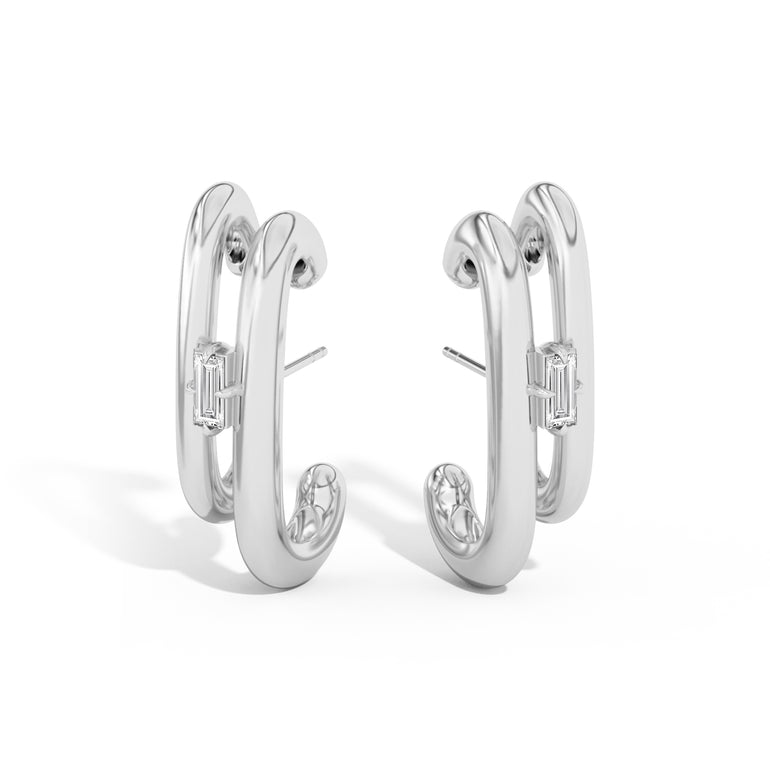 Shahla Karimi Jewelry Double Cloud Earrings with Baguettes 14K White Gold