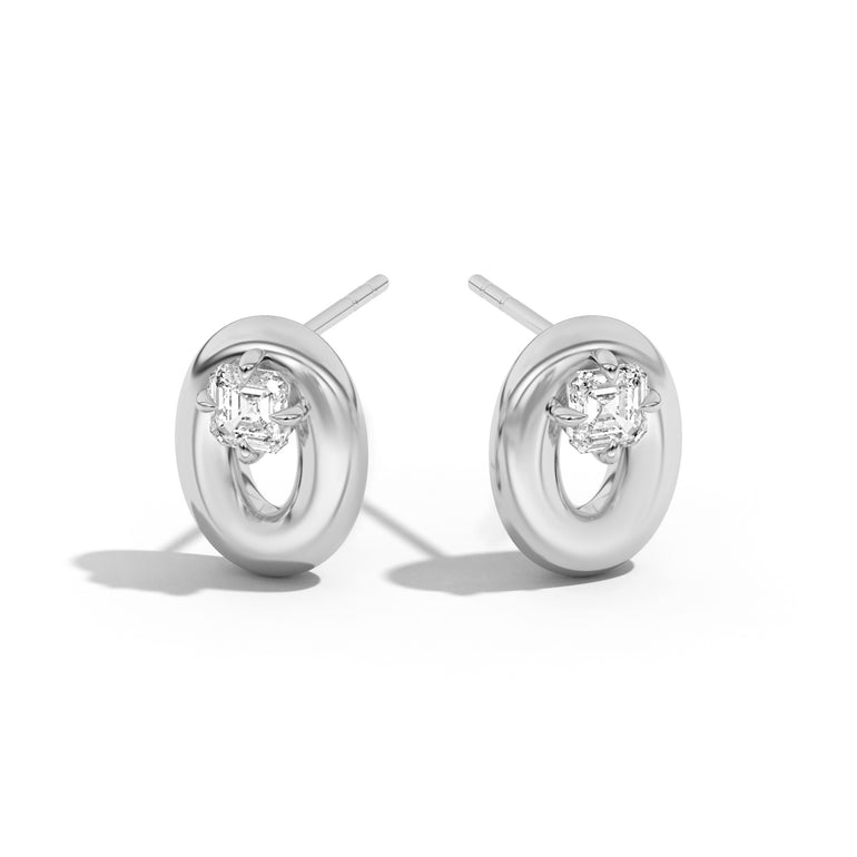 Shahla Karimi Jewelry Doshi Puff Studs with Asschers 14K White Gold