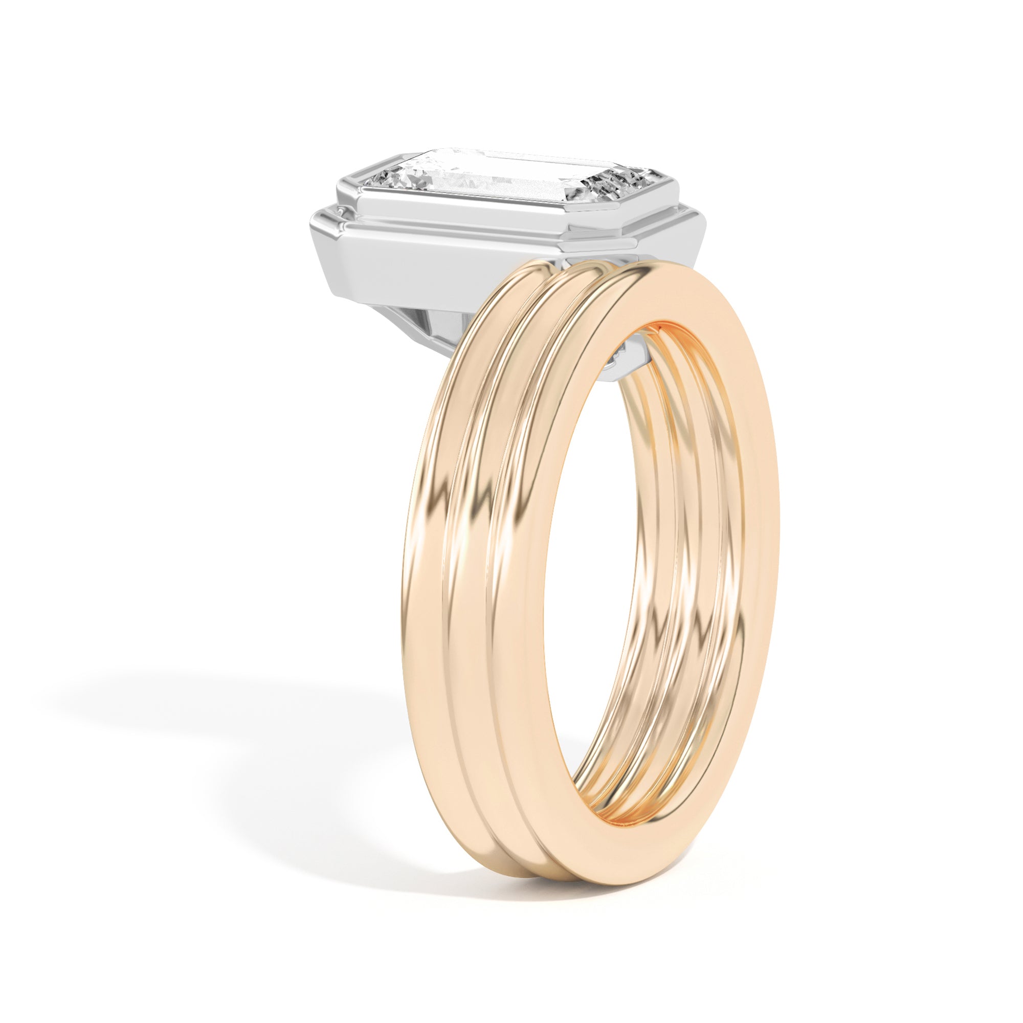 Shahla Karimi Scarpa Emerald Offset Double Bezel Ring 14K Yellow Gold