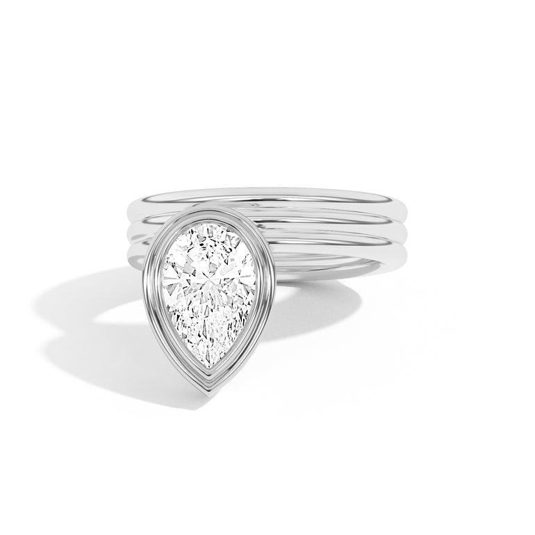 Shahla Karimi Scarpa Pear Offset Double Bezel Ring 14K White Gold