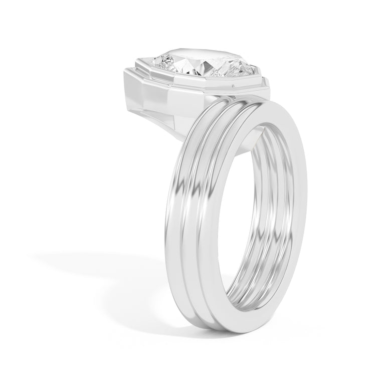 Shahla Karimi Scarpa Step-Cut Pear Offset Double Bezel Ring 14K White Gold