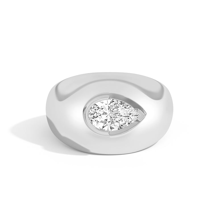 Shahla Karimi Ando Pear Negative Space Bombe Ring 14K White Gold