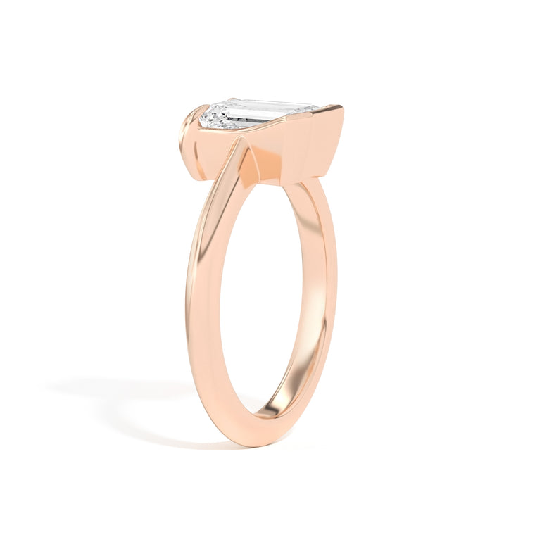 Shahla Karimi Ando Emerald Sloping Semi-Bezel Ring  14K Rose Gold