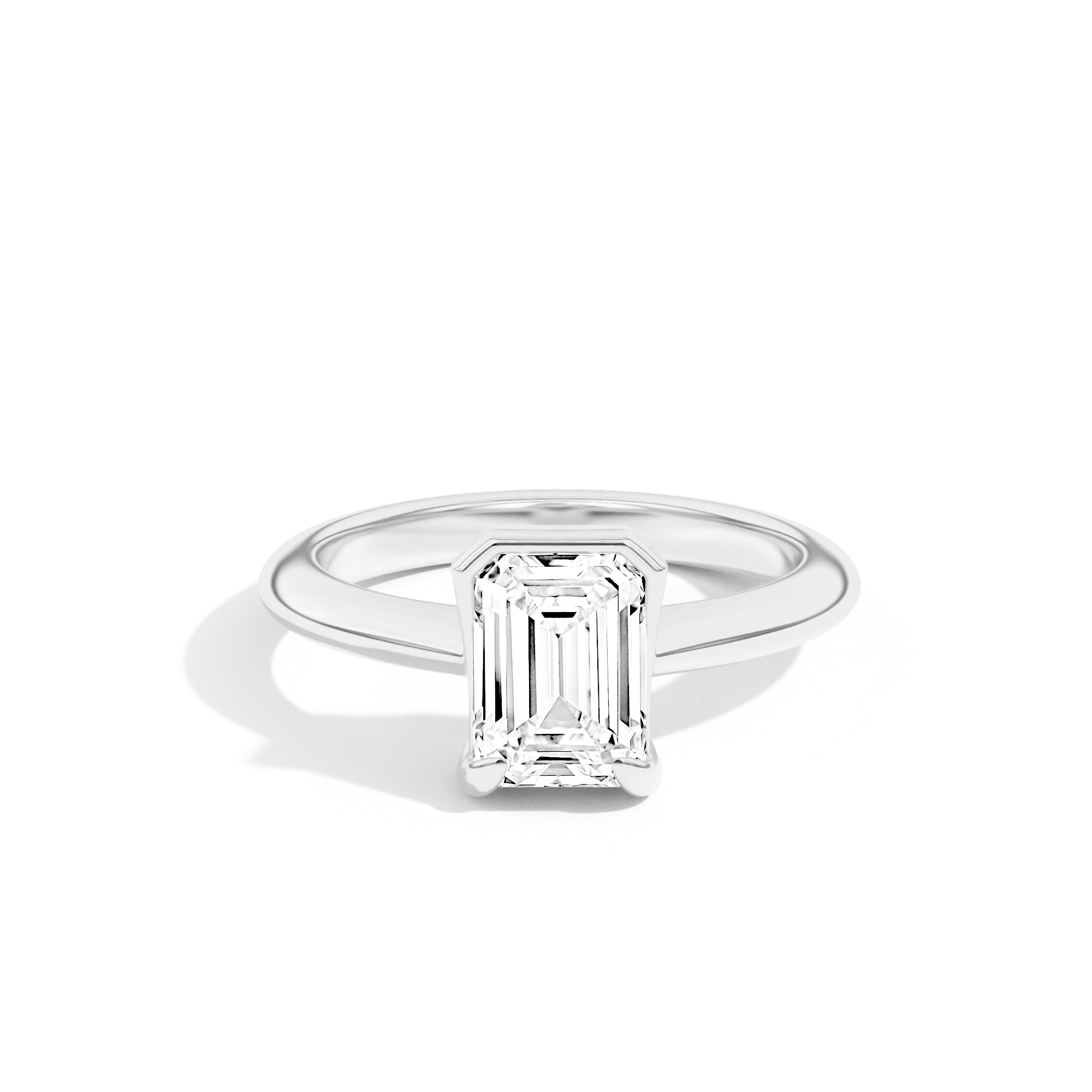 Shahla Karimi Ando Emerald Sloping Semi-Bezel Ring  14K White Gold