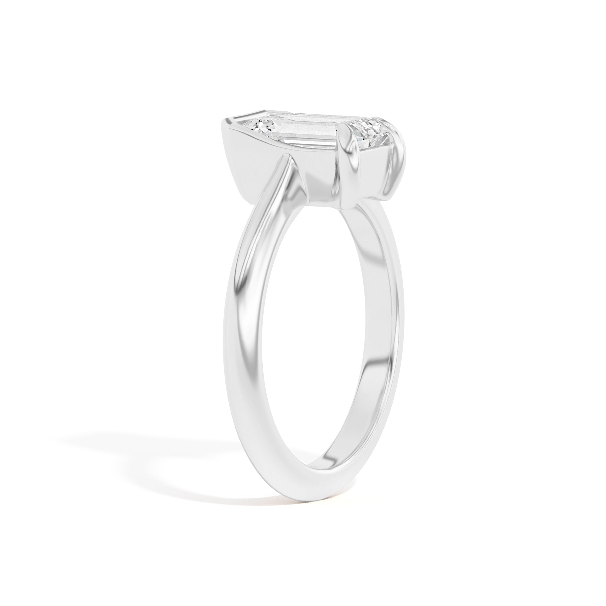 Shahla Karimi Ando Emerald Sloping Semi-Bezel Ring  14K White Gold