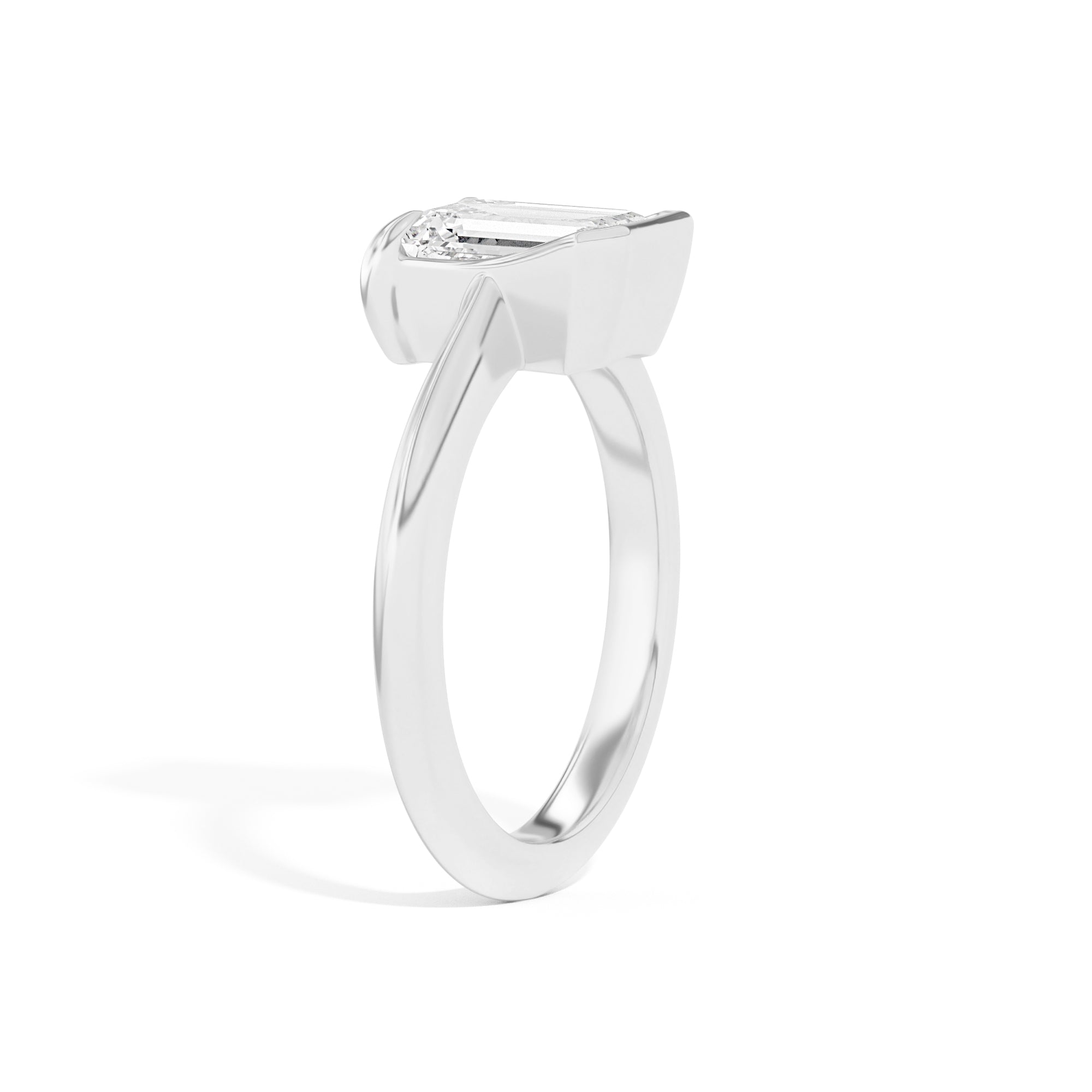 Shahla Karimi Ando Emerald Sloping Semi-Bezel Ring  14K White Gold