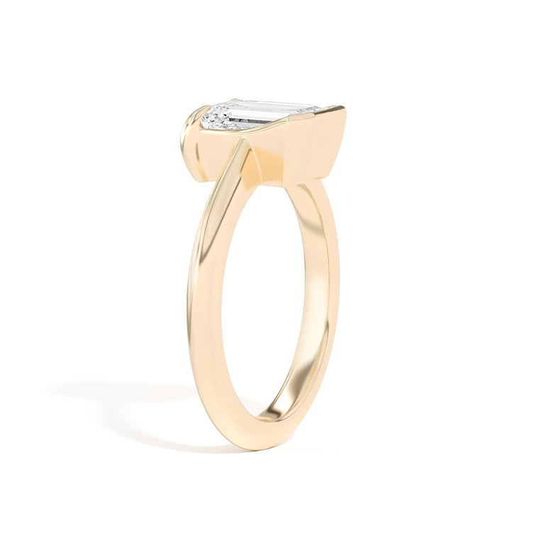 Shahla Karimi Ando Emerald Sloping Semi-Bezel Ring  14K Yellow Gold