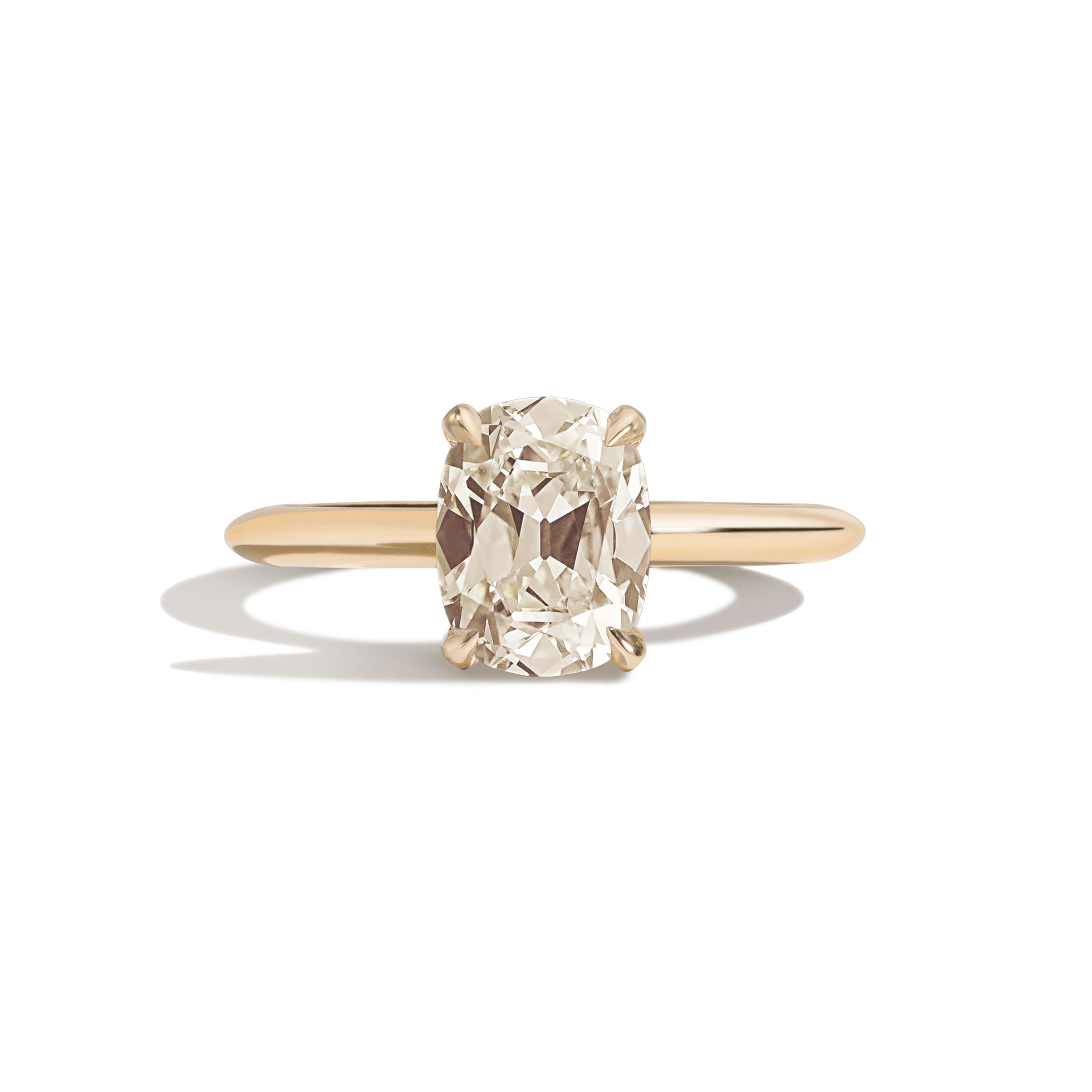 Shahla Karimi Jewelry Old Mine Cushion 14K Gold Ring in a white background