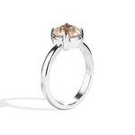 Silver ring with a brown gemstone on a white background