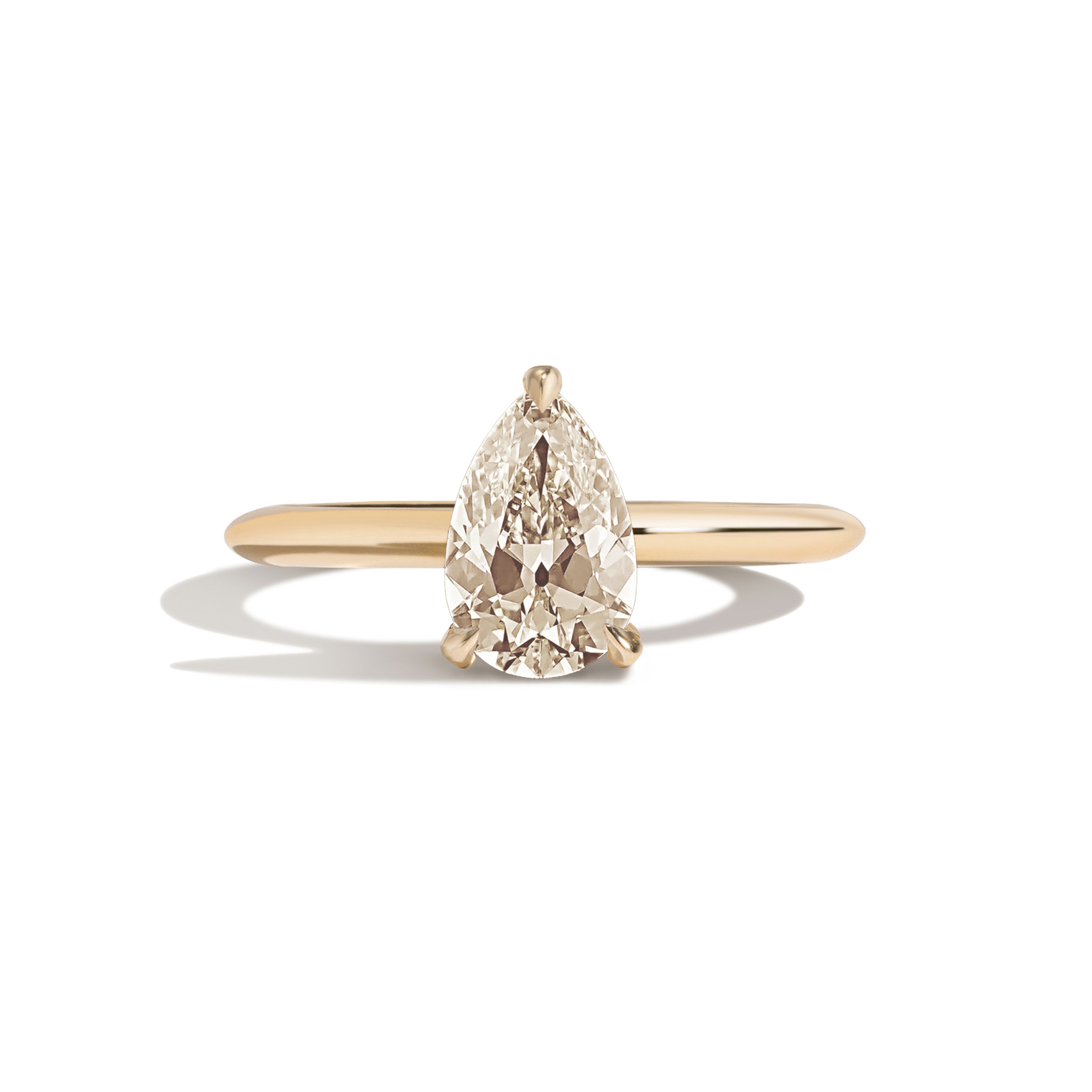 Shahla Karimi Jewelry Old Mine Pear 14K Gold ring on a white background