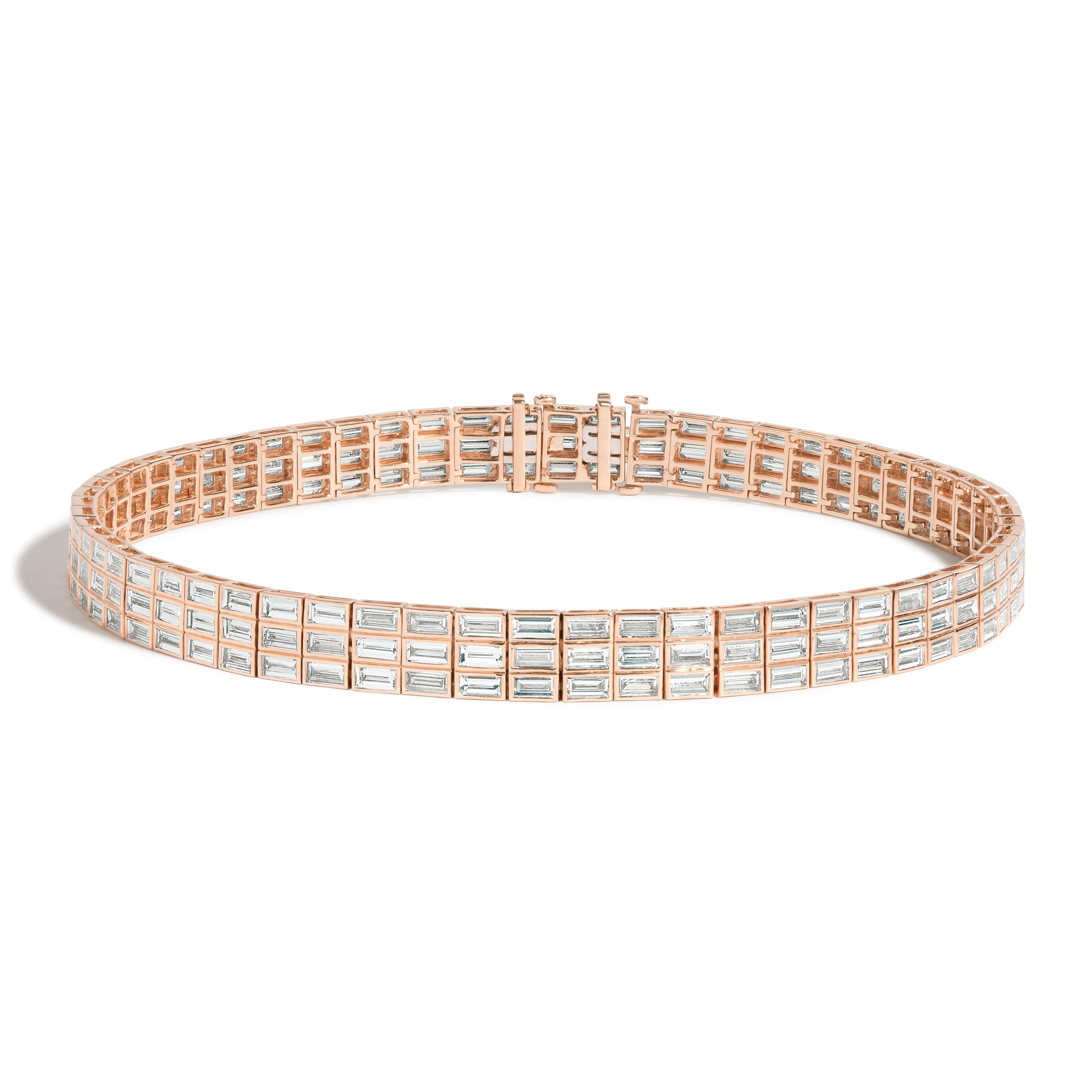 rose Gold choker with baguette diamonds on a white background
