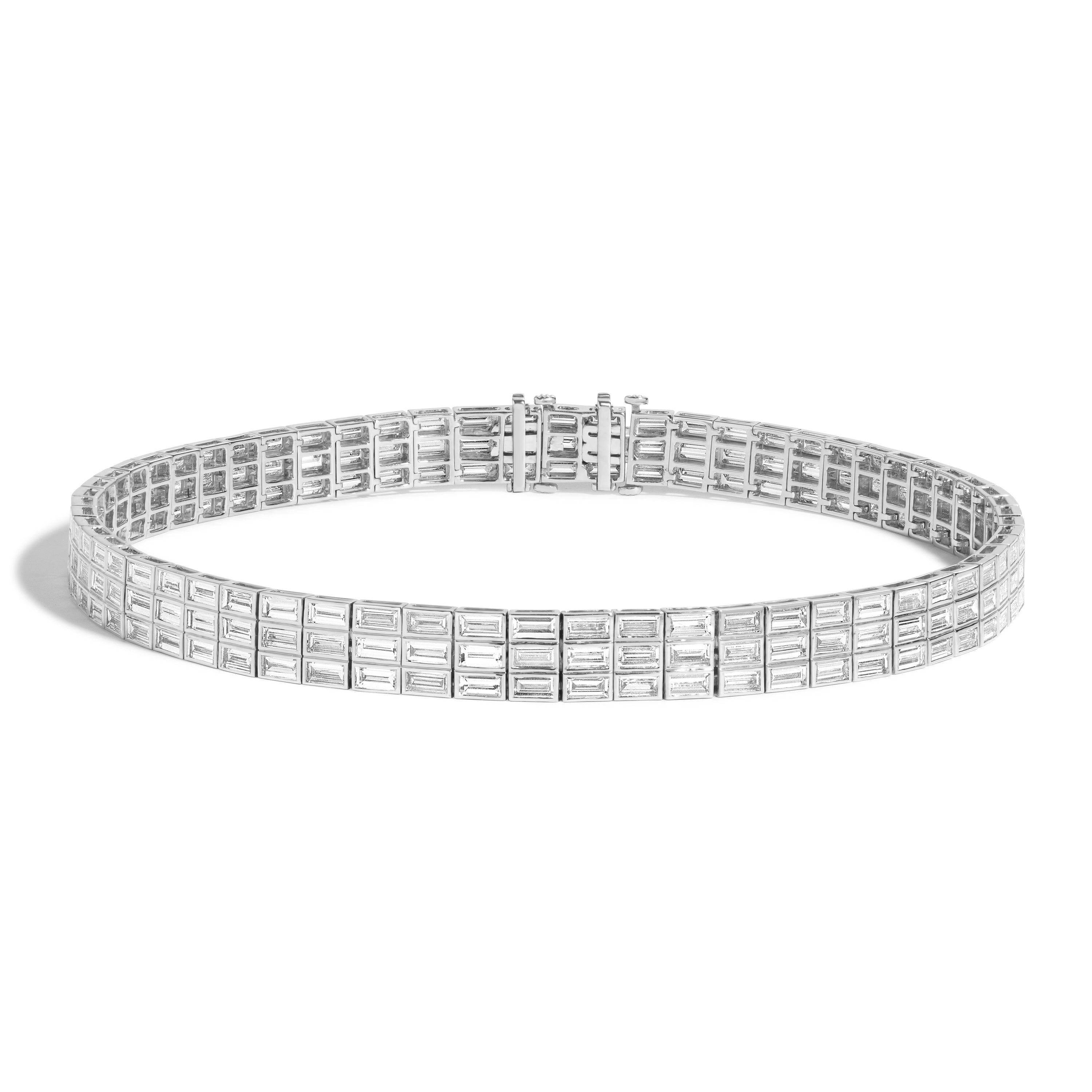 white Gold choker with baguette diamonds on a white background