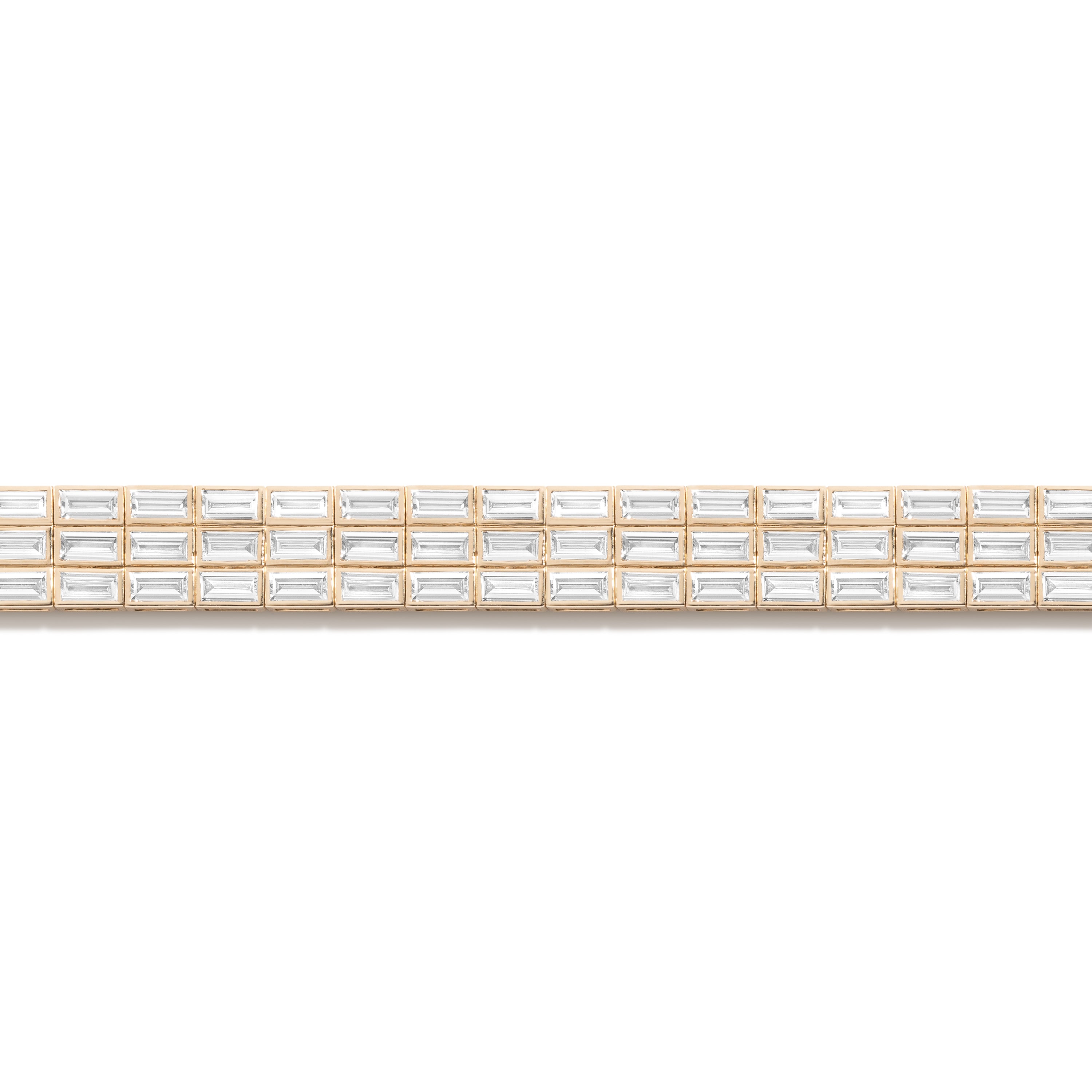 Gold choker with baguette diamonds on a white background