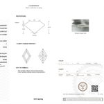A technical specification and grading report sheet for a Labdarose 6.01 carat diamond, featuring diamond shape diagrams, grading metrics, a color wheel, and certification details from the International Gemological Institute (IGI).