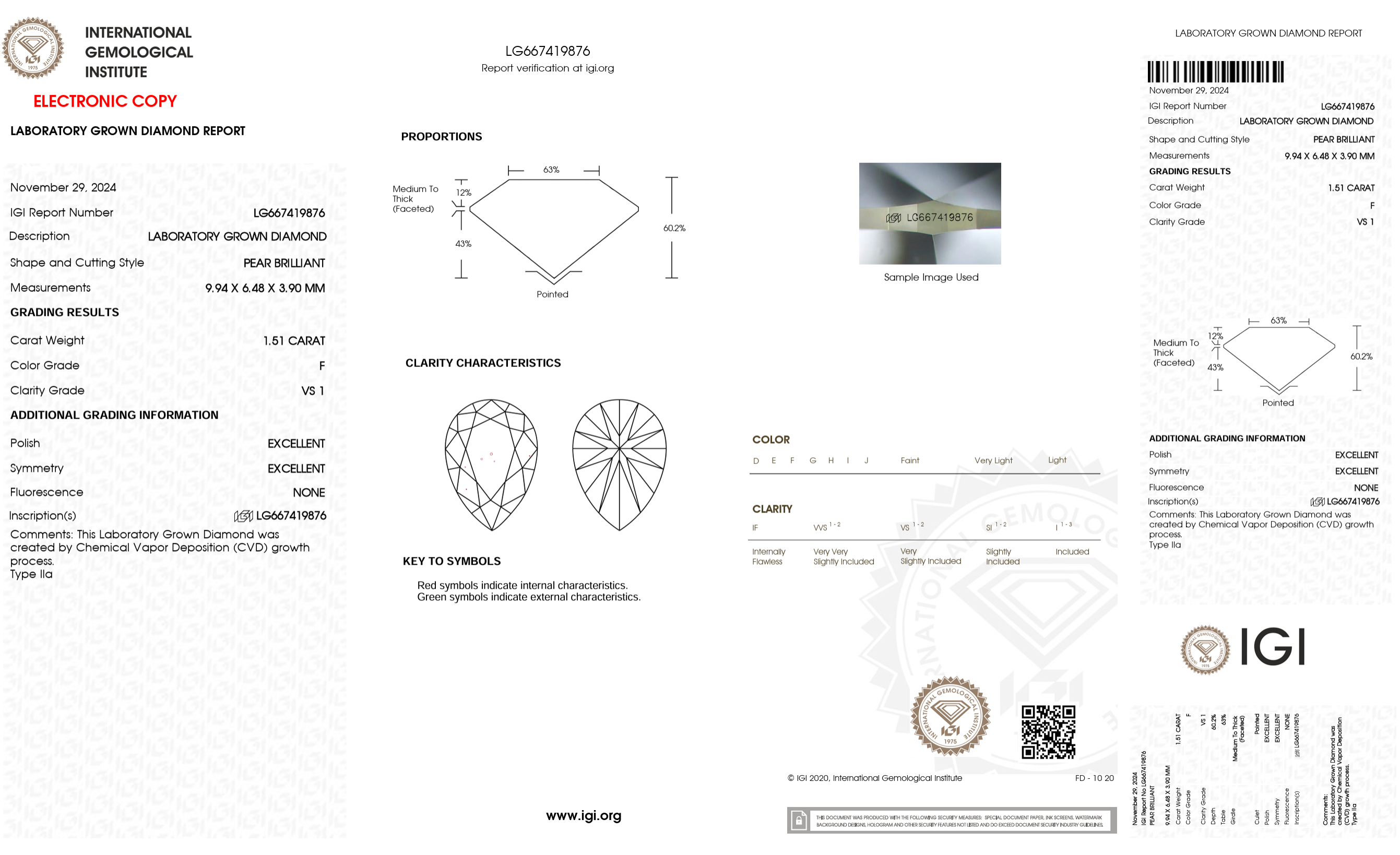 Diamond grading report with IGI logo on a white background